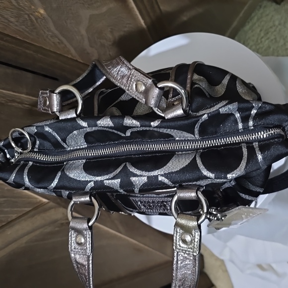 COACH Poppy Silver Sateen Spotlight Sacthel Crossbody Metallic Leather - Picture 6 of 15